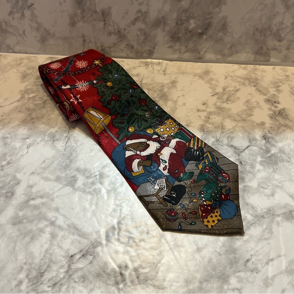 Vintage “Thinking of You” Christmas Holiday Napping Teddy Bear Santa Tie 58”